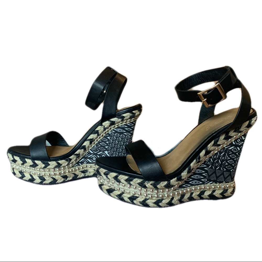 Black Aztec Print Wedges